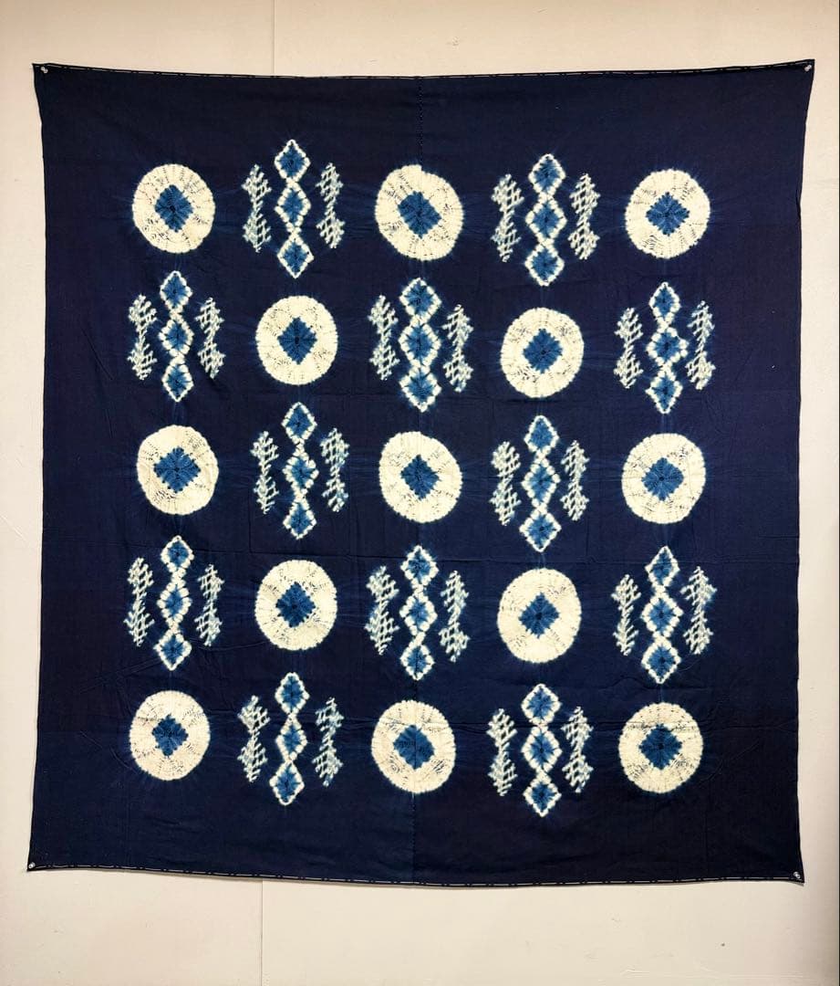 N4「片野絞り」民藝 藍染絞り職人 片野かほり 藍染絞り布 大丸百貨店出品作品