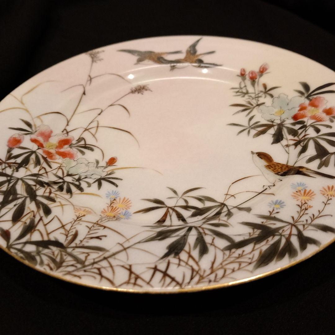 明治期　横浜焼　井村彦次郎　スズメ　皿　骨董　里帰り　輸出品