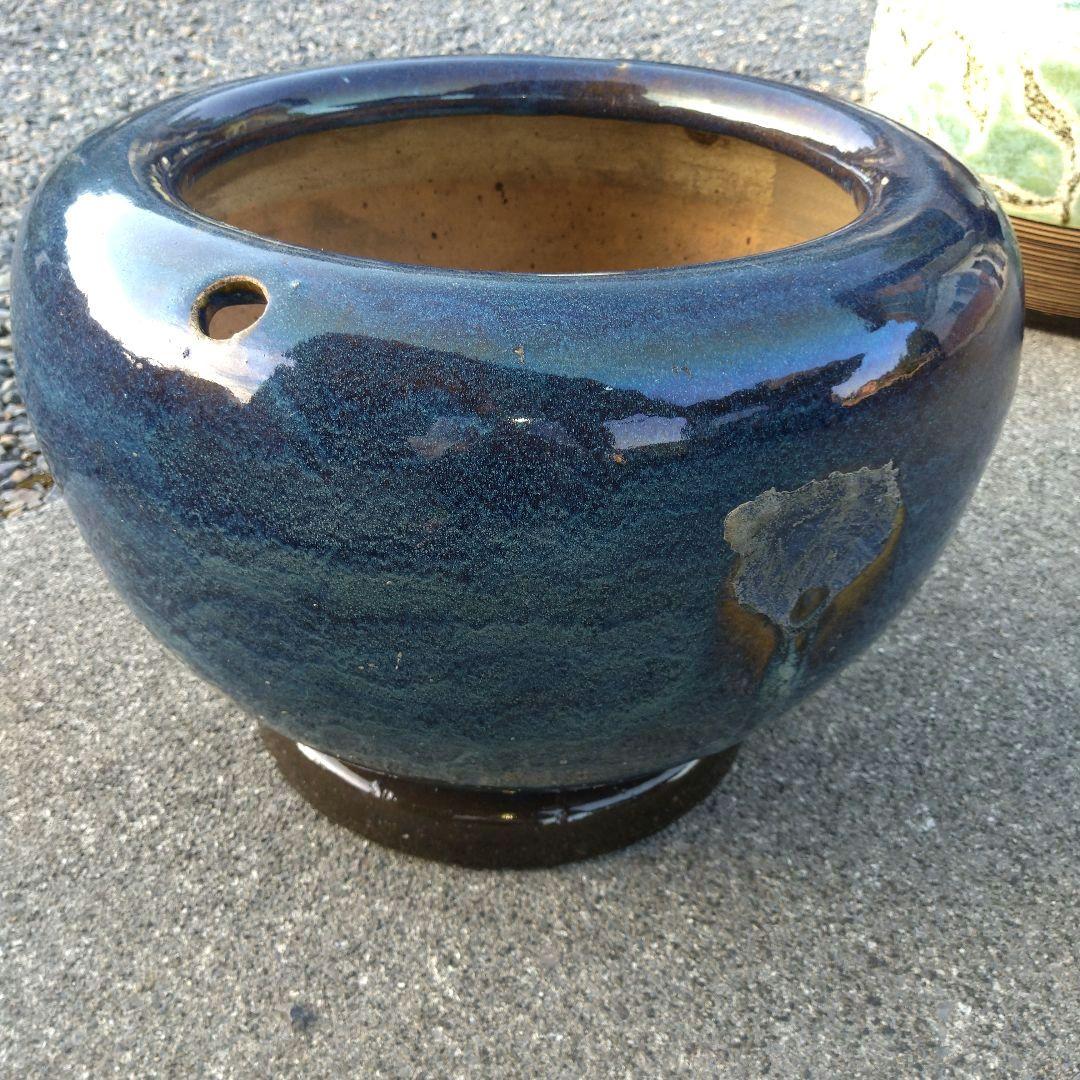 青 ビードロ 火鉢 めだか鉢 金魚鉢