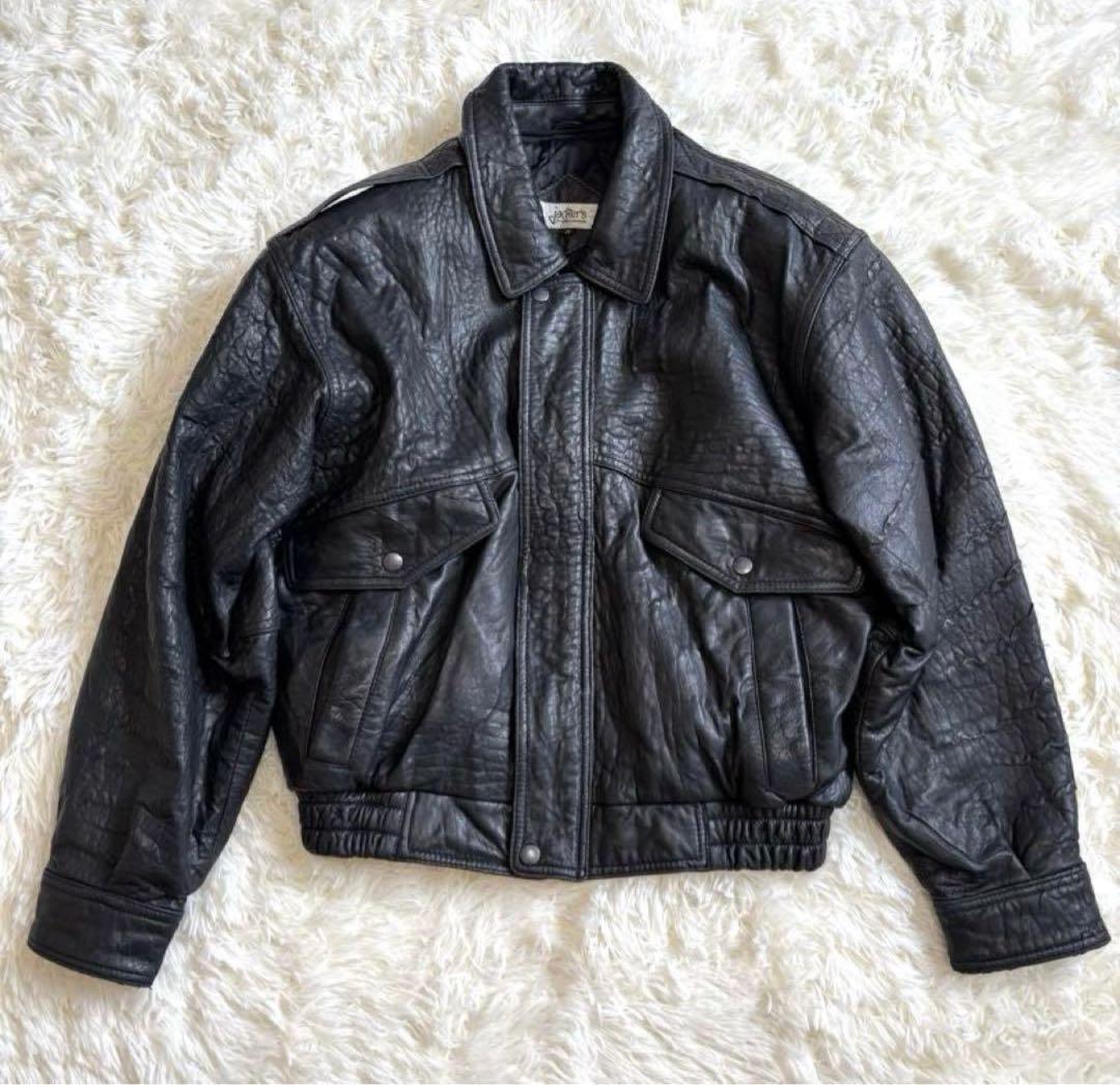 Vintage レザージャケット 　短丈古着 ブラック　M