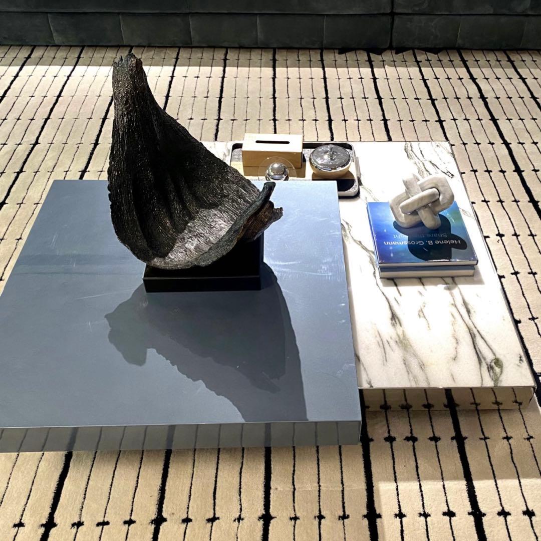 モダンデザイン コーヒーテーブル 大理石 グレー鏡面仕上げ デザイナーズ 家具