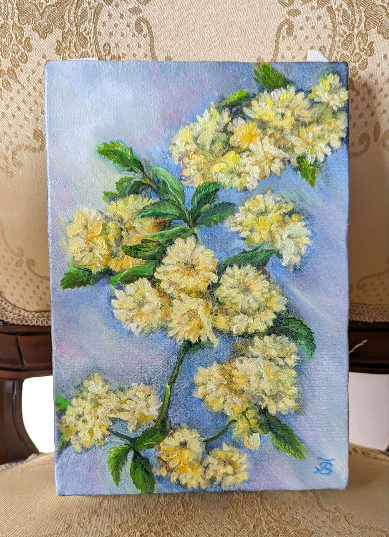 風景画 絵画 バラ ファインアート　静物画　黄色　花の絵画　モッコウバラ