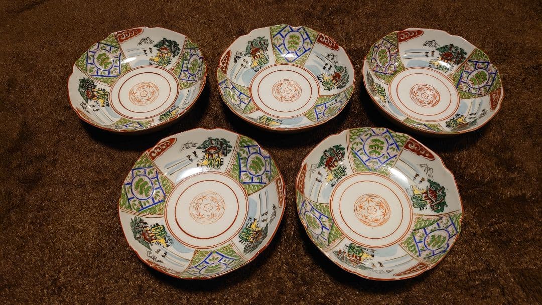 古伊万里　伊万里　なます皿　色絵　山水　５客