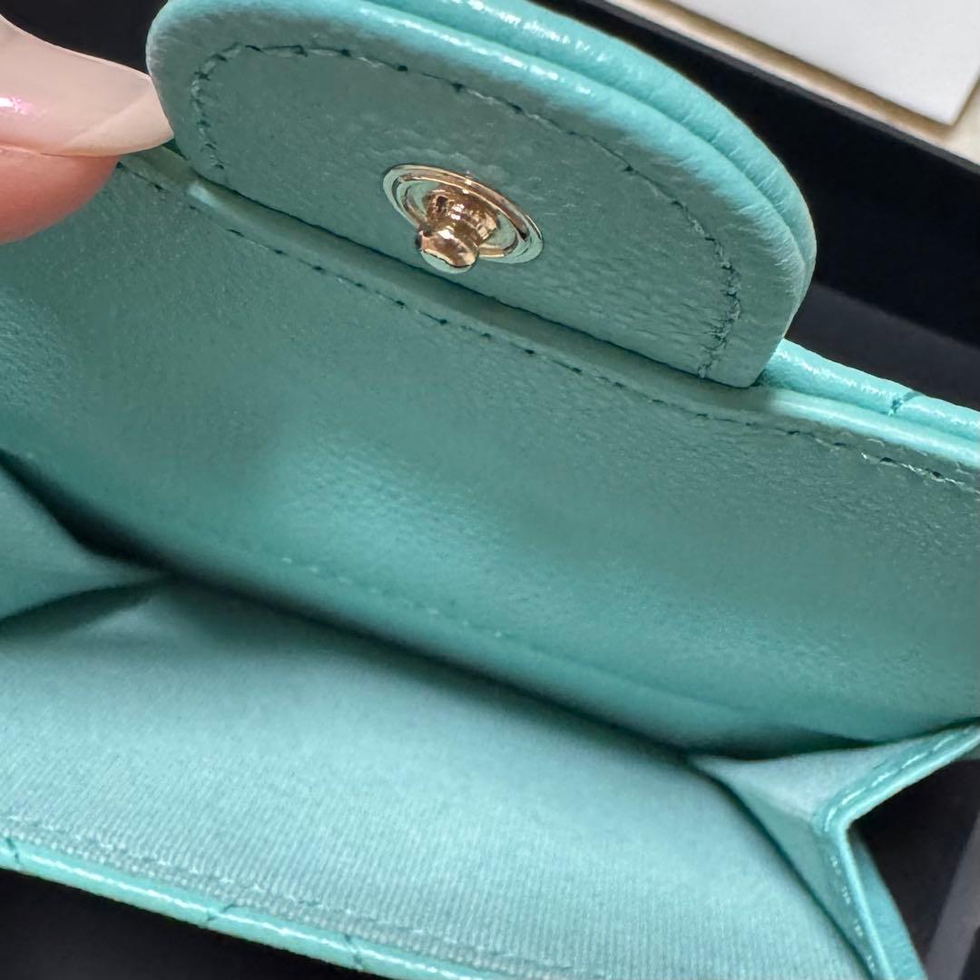 CHANEL シャネル 三つ折り ミニ財布 キャビアスキン ティファニー 水色