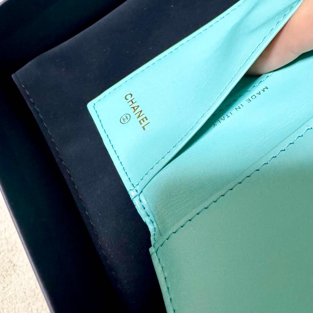 CHANEL シャネル 三つ折り ミニ財布 キャビアスキン ティファニー 水色