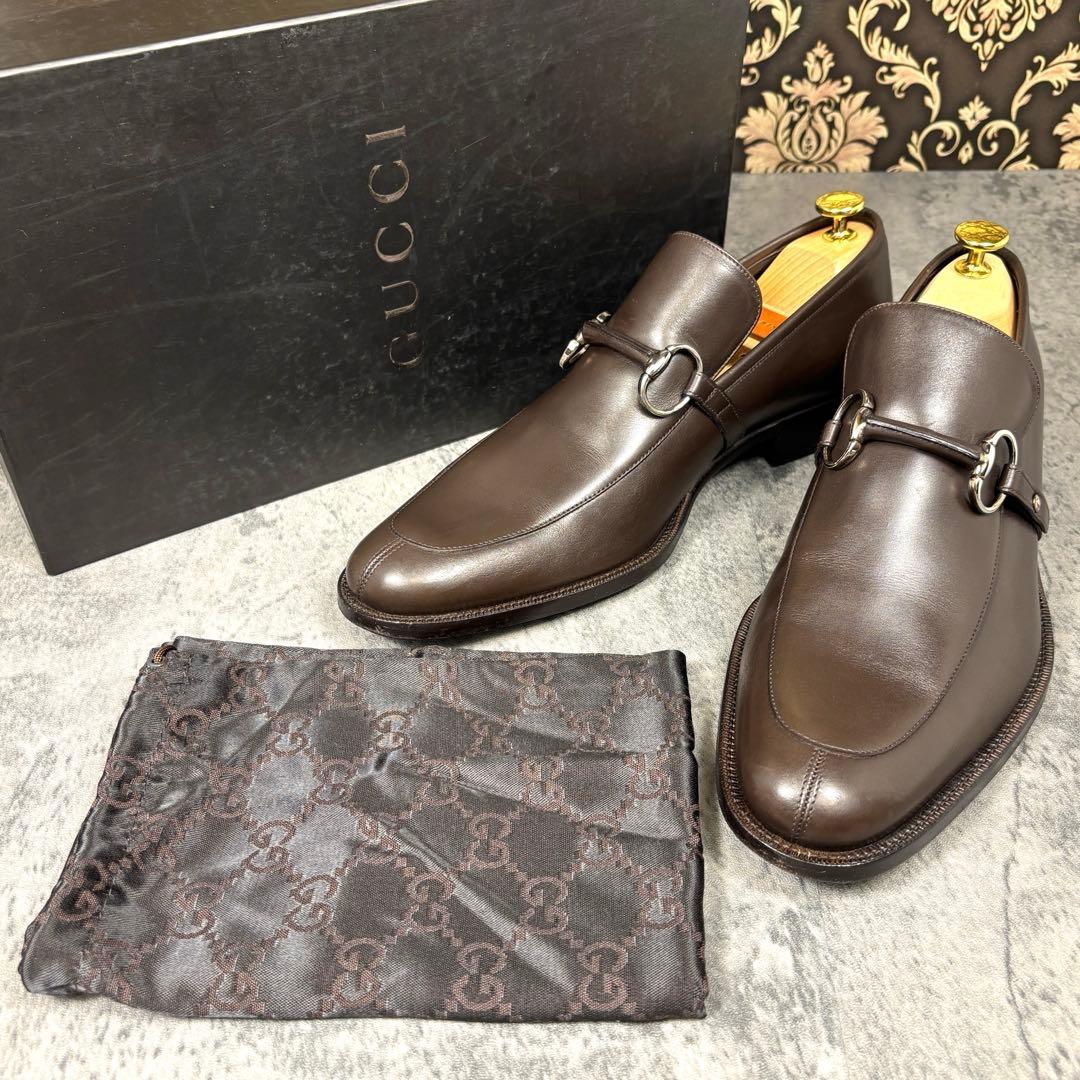 【美品】27.5cm グッチ ホースビット ローファ― 茶色 レザー ビジネス