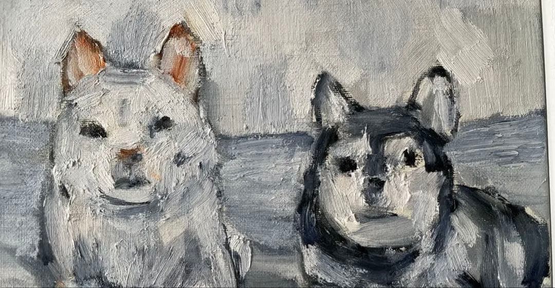 犬の油彩画 フレーム付き