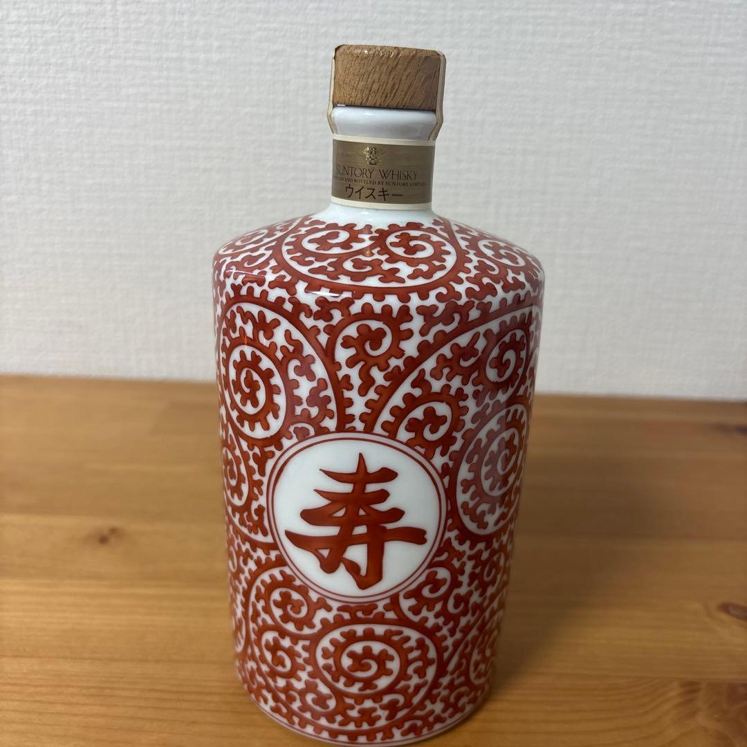 サントリーウイスキー白州 赤絵蛸唐草 寿 文筒形瓶 有田焼 陶器ボトル 古酒
