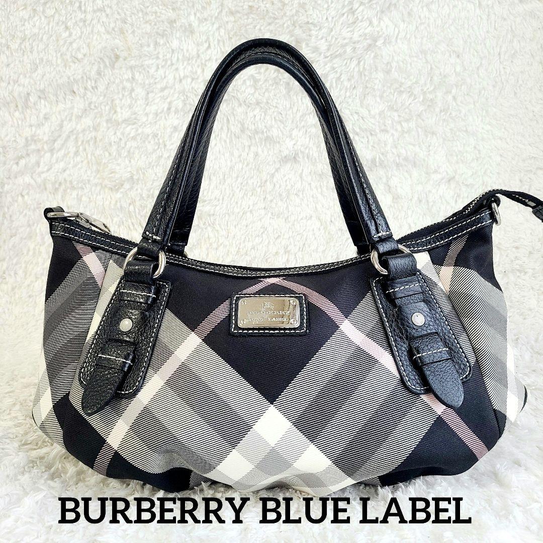美品 バーバリー・ブルーレーベル ハンドバッグ キャンバス レザー 黒