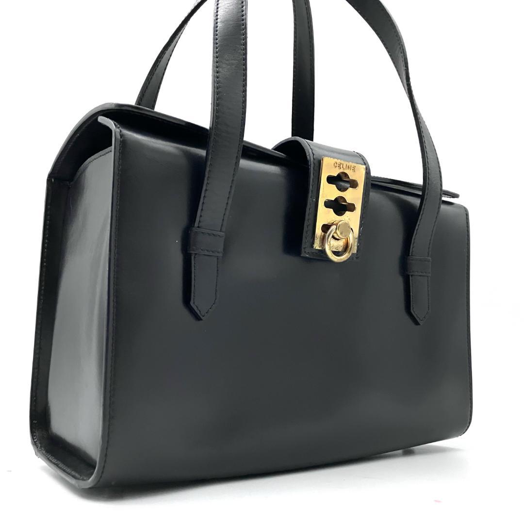 三連金具● セリーヌ 2927 ハンドバッグ 黒 ガンチーニ ゴールド金具