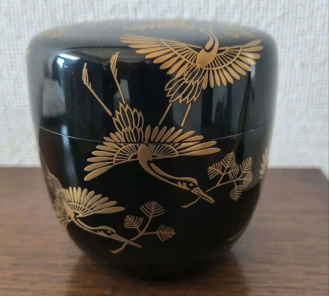 黒棗　内側銀　前端 春斎　松喰鶴蒔絵　箱あり