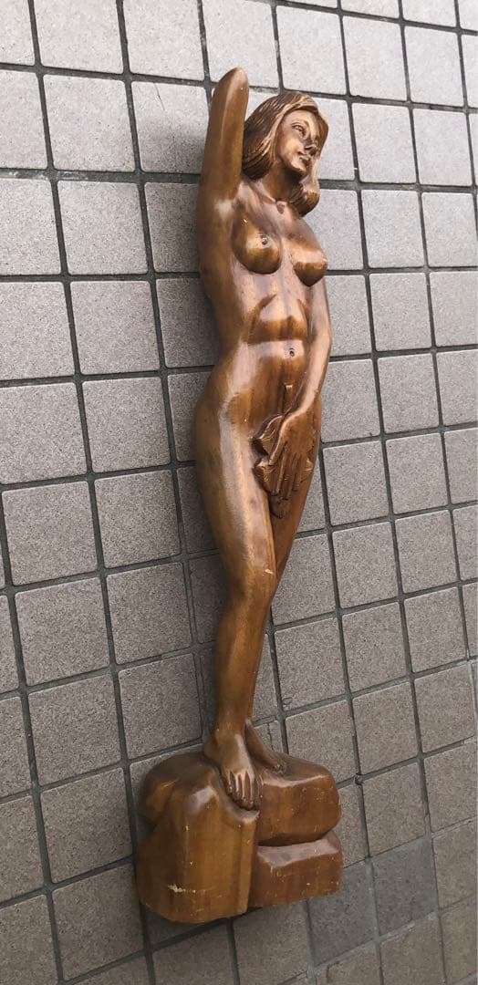 ⬛️ デカっ！　背が高っ！⬛️ 木製　木彫り　裸体 ヌード 彫刻！⬛️ 台座付き！