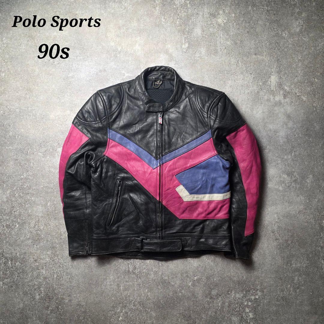 90sPoloSportsポロレザーレーシングジャケットライダースバイカーバイク