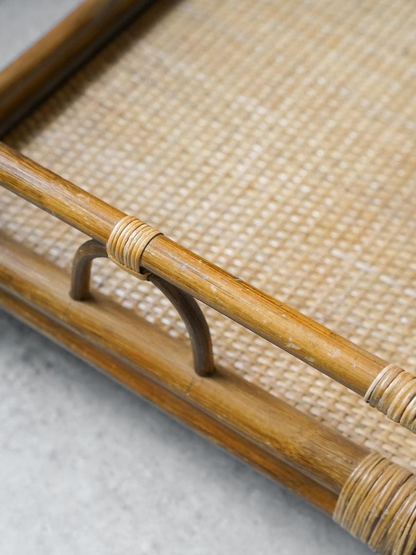 80-90's vintage ワゴンテーブル 藤 ラタン レトロモダン