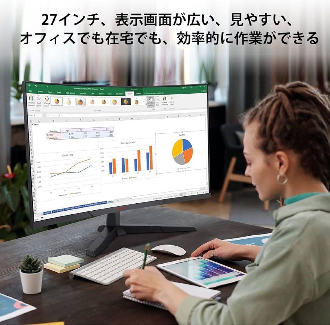 KOORUI ゲーミングモニター 27インチ 曲面 QHD 144Hz