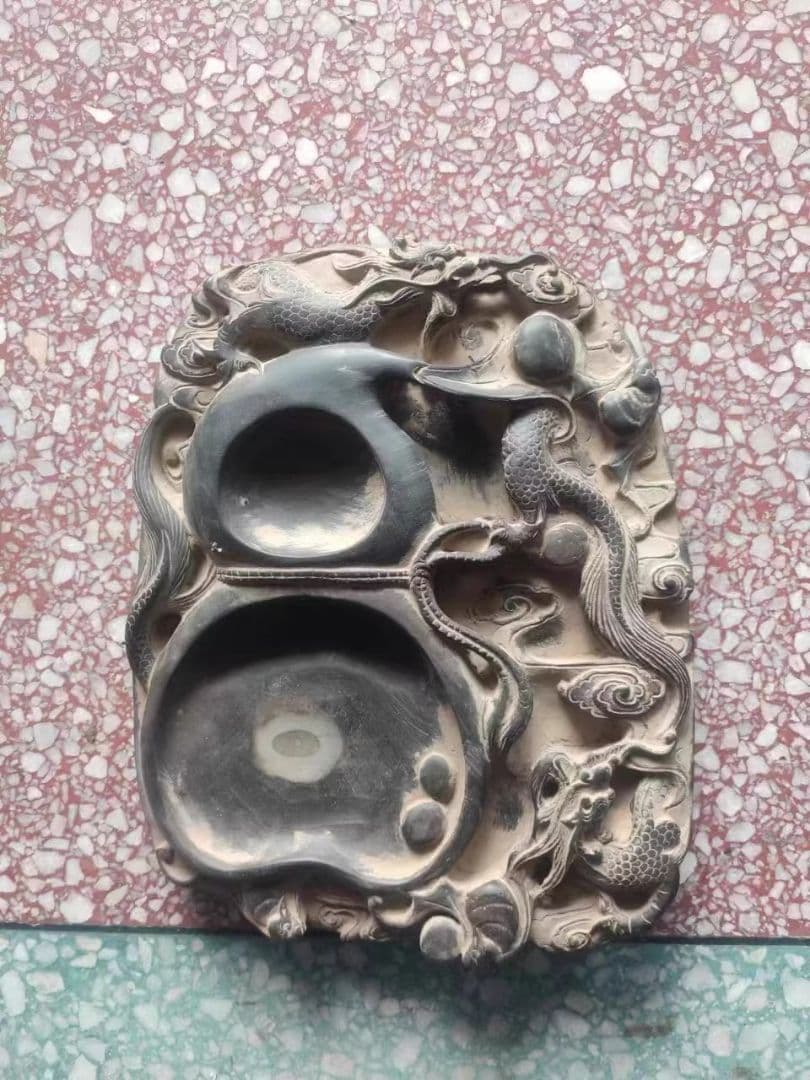 硯  竜騰紋瓢簞硯    書道具 文房具 工芸品 美術品 置物