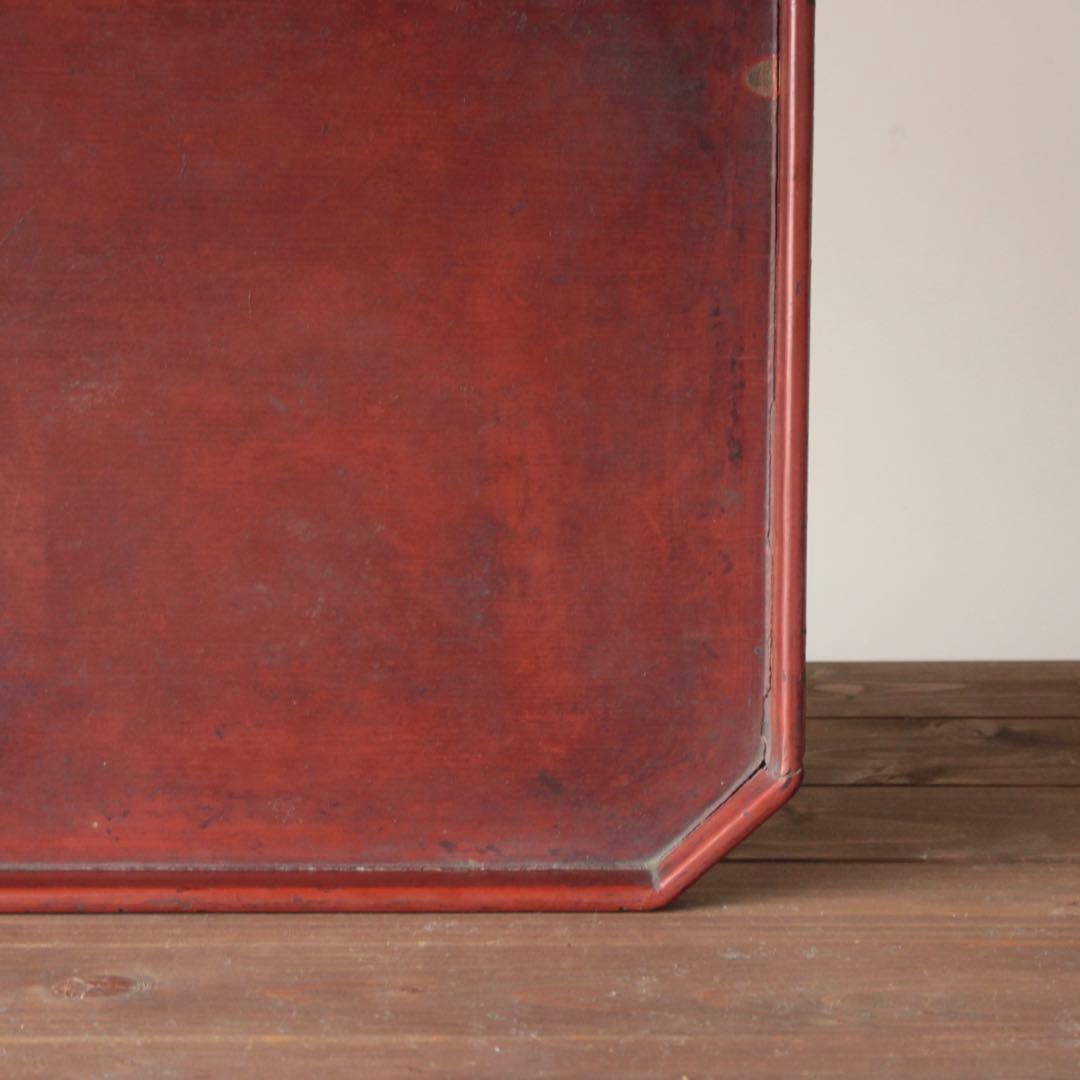 隅切 折敷 朱塗り盆 No.2 古美術 古道具 アンティーク 盆 折敷盆