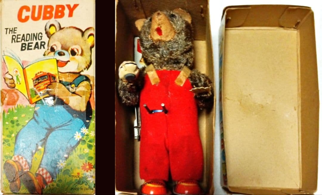 昭和 の ブリキ玩具 「リーディングベア」絵本を読むクマ ゼンマイ動力