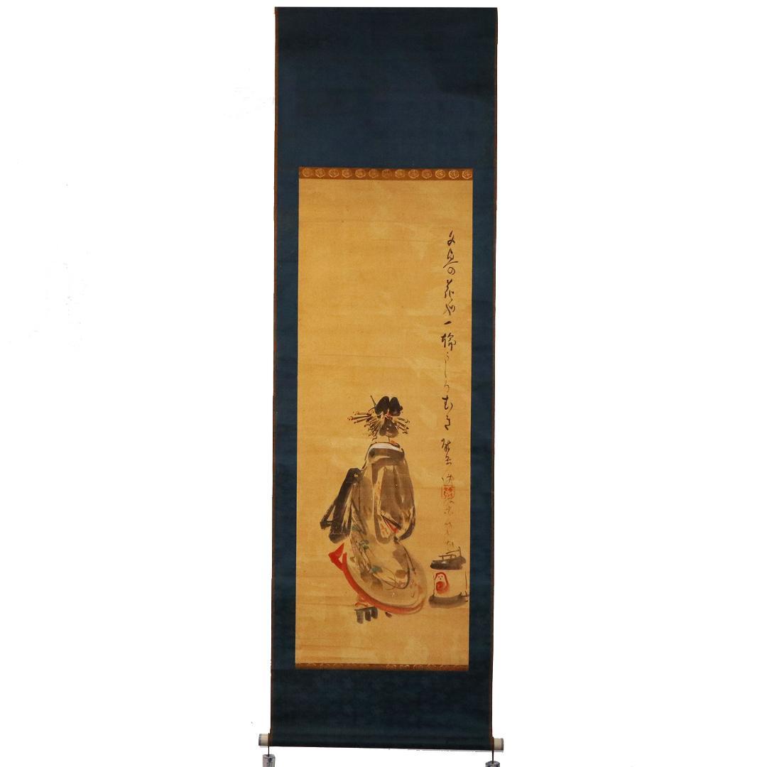 久保田米仙 肉筆書 『夕顔画讃』　 掛軸　紙本 共箱