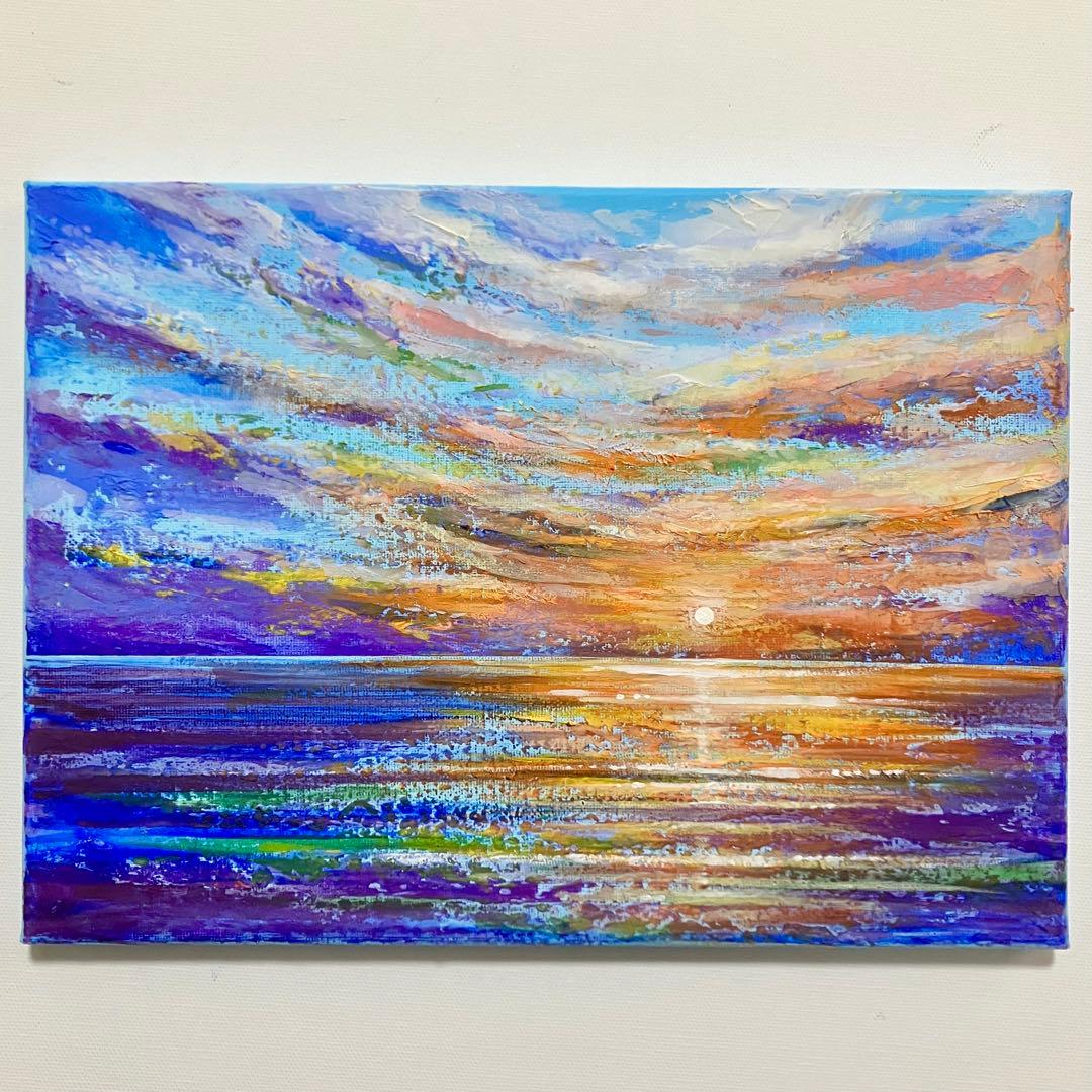 sunset＊絵画　原画　風景画　テクスチャーアート　海　夏　夕日　ハワイ　沖縄