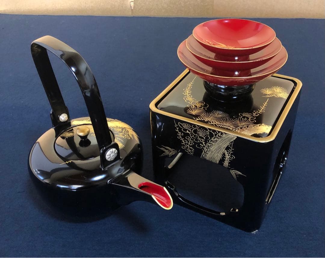 《R》黒塗 沈金松竹梅図 屠蘇器 元箱　260108き1