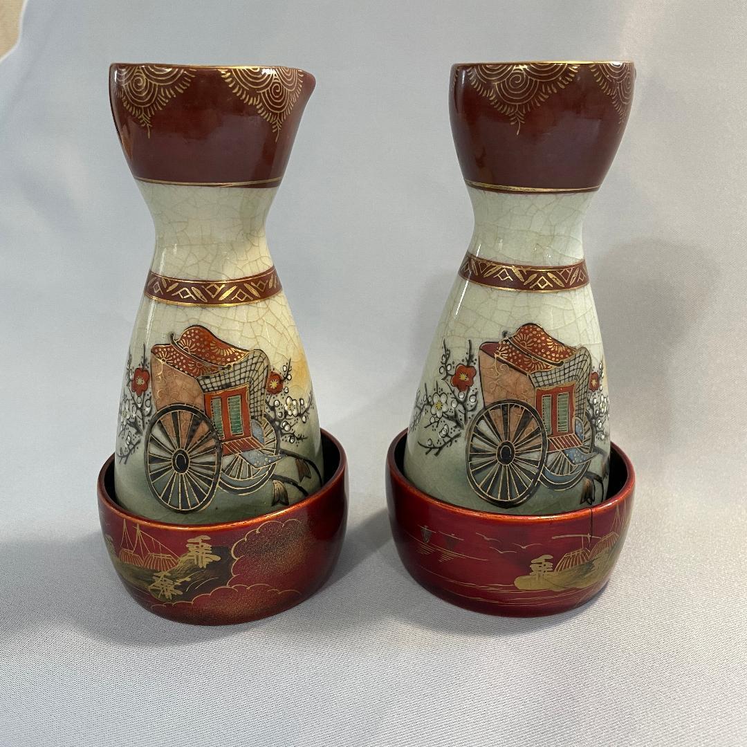 京の骨董品です！清水焼 雅の徳利と塗の袴 2組4点 K2186