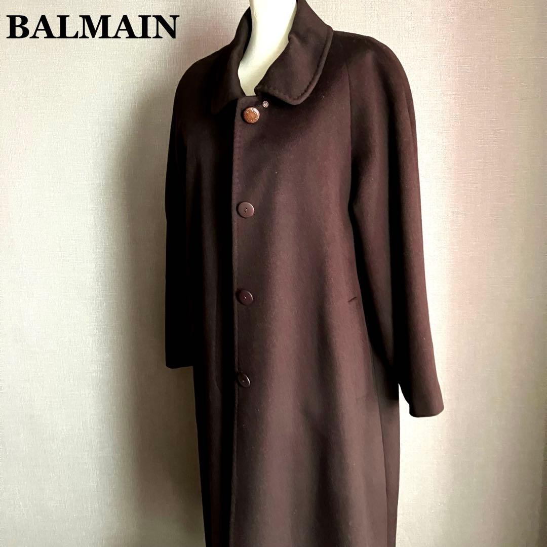 ✨極美品✨BALMAIN カシミヤ混×シルク チェスターコート ロング ブラウン