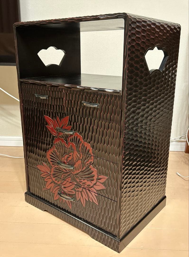 昭和レトロ 鎌倉彫 茶箪笥 飾り棚 チェスト アンティーク レア used 美品