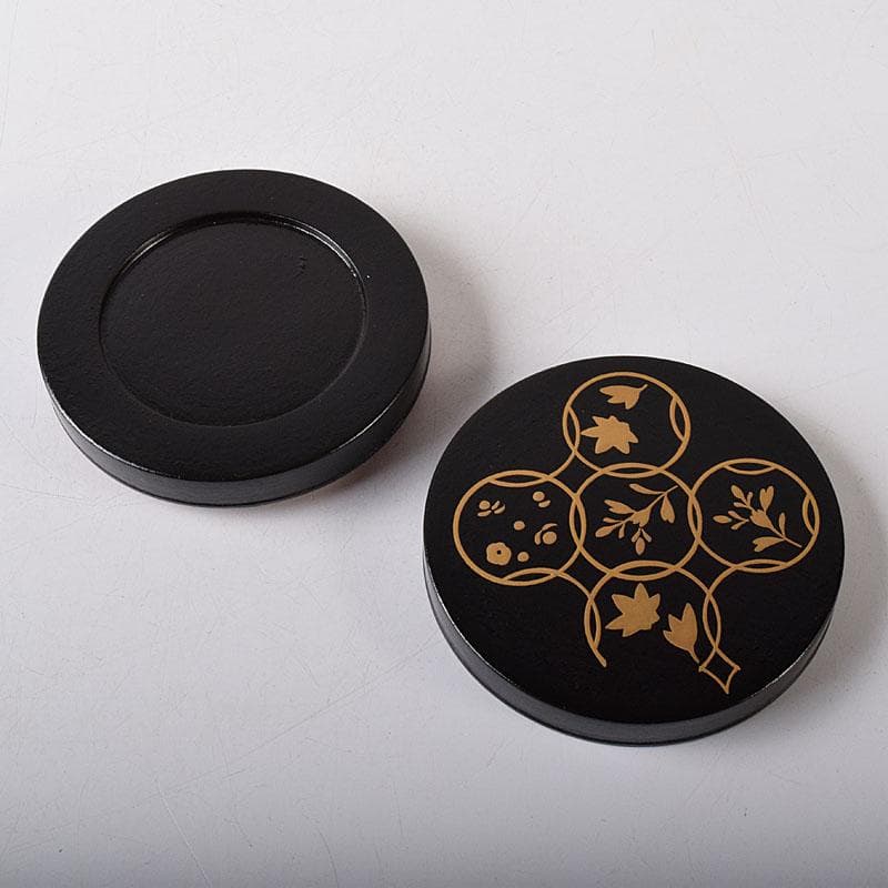 茶道具　筑城筑良作　一閑塗　花七宝蒔絵　香合　共箱　V　7861