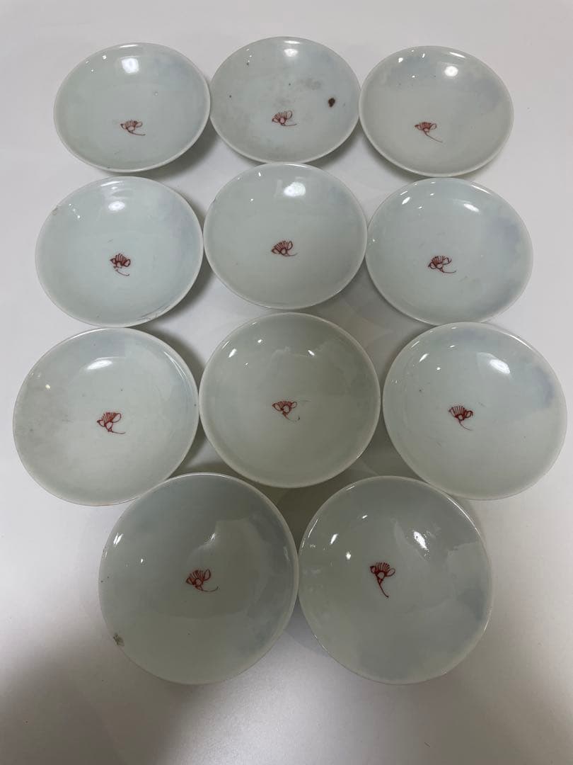 【現状品】白磁 茶碗 蓋付き椀 秋庭菊花香 花柄 レトロ アンティーク 11客