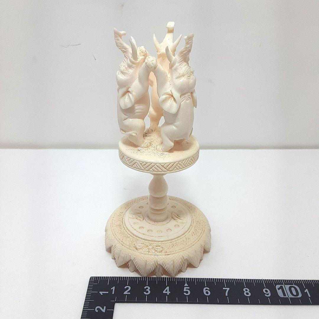 Y1299 高級彫刻 高級彫刻 細密彫 天球 象彫刻台座 総重量164.7g