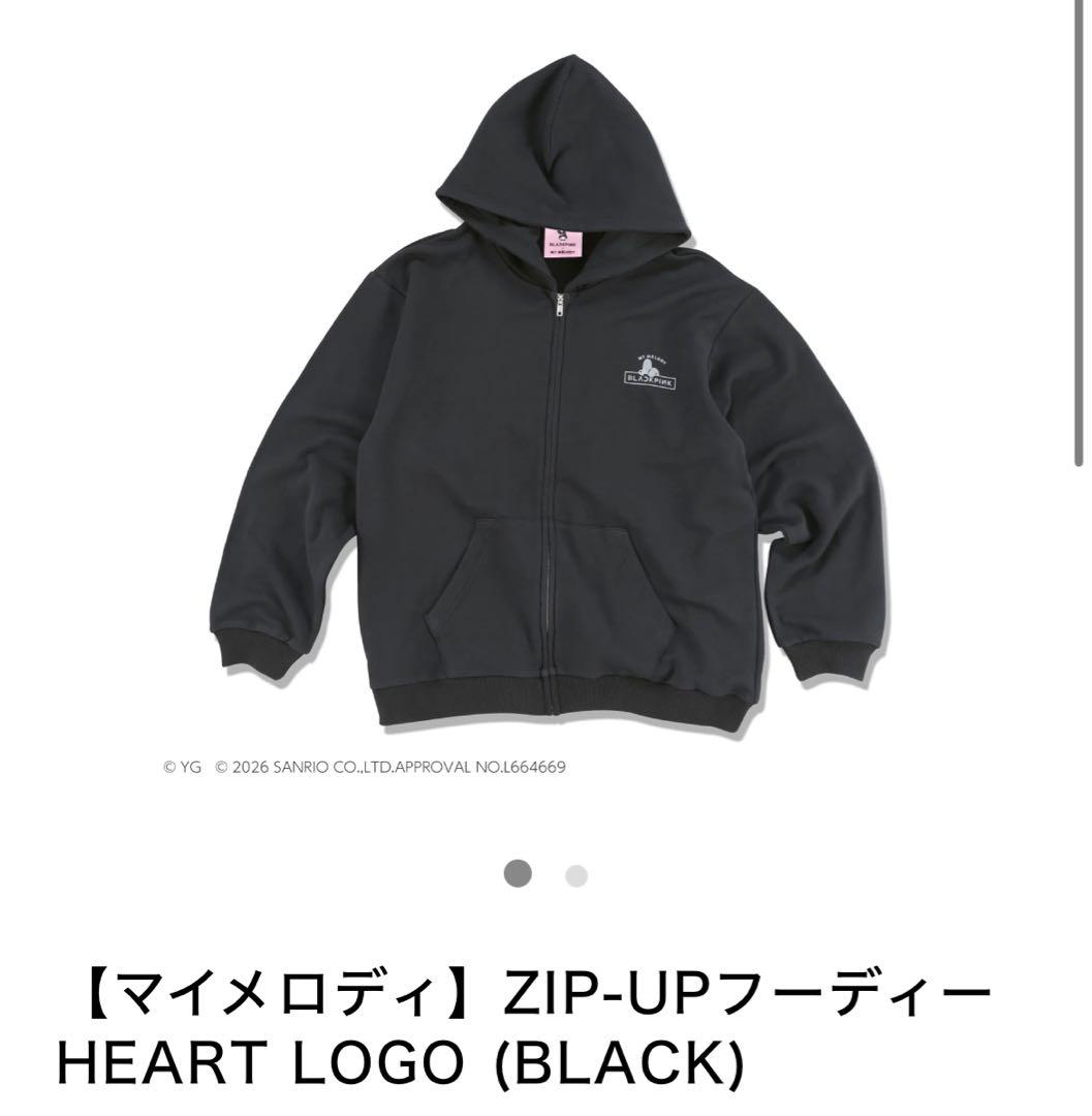 マイメロディ BLACKPINK ZIP-UPフーディー HEART LOGO