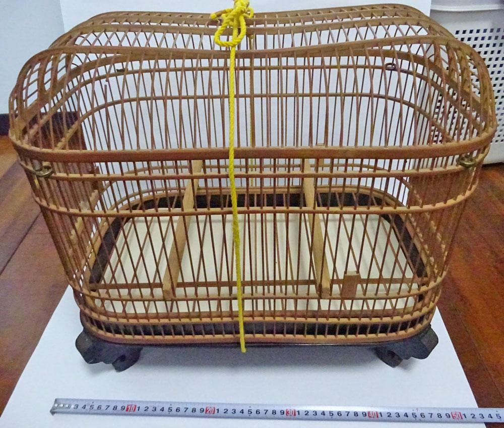 竹製ハンドメイド鳥かご竹細工横45cm✕縦30cm奥行き28cm止まり木付き