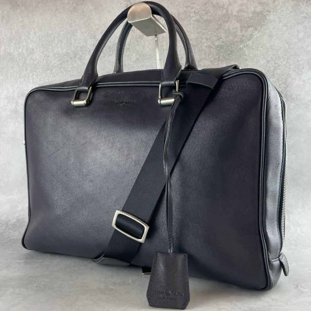 【美品✨】FUJITAKA 2way レザー ビジネスバッグ オーブ ネイビー