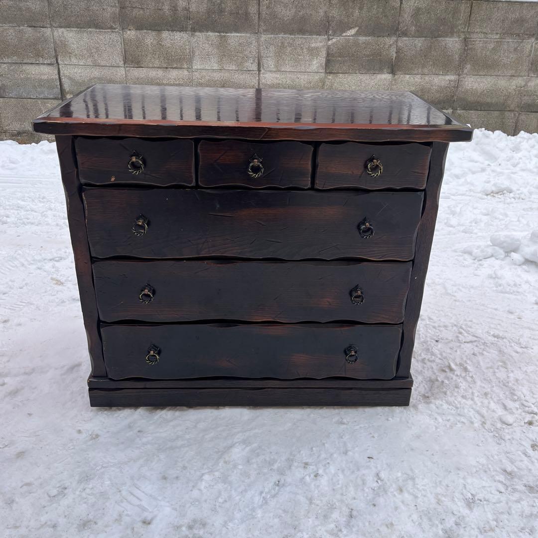 【表面キハダ材】レトロ 4段 箪笥 ハセガワ製 アンティーク調 収納家具