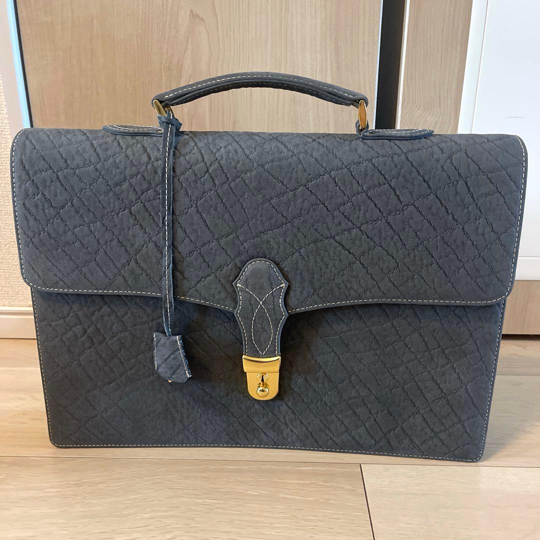 はなみ品✨️エレファントレザー エキゾチックレザー ビジネスバッグ グレー