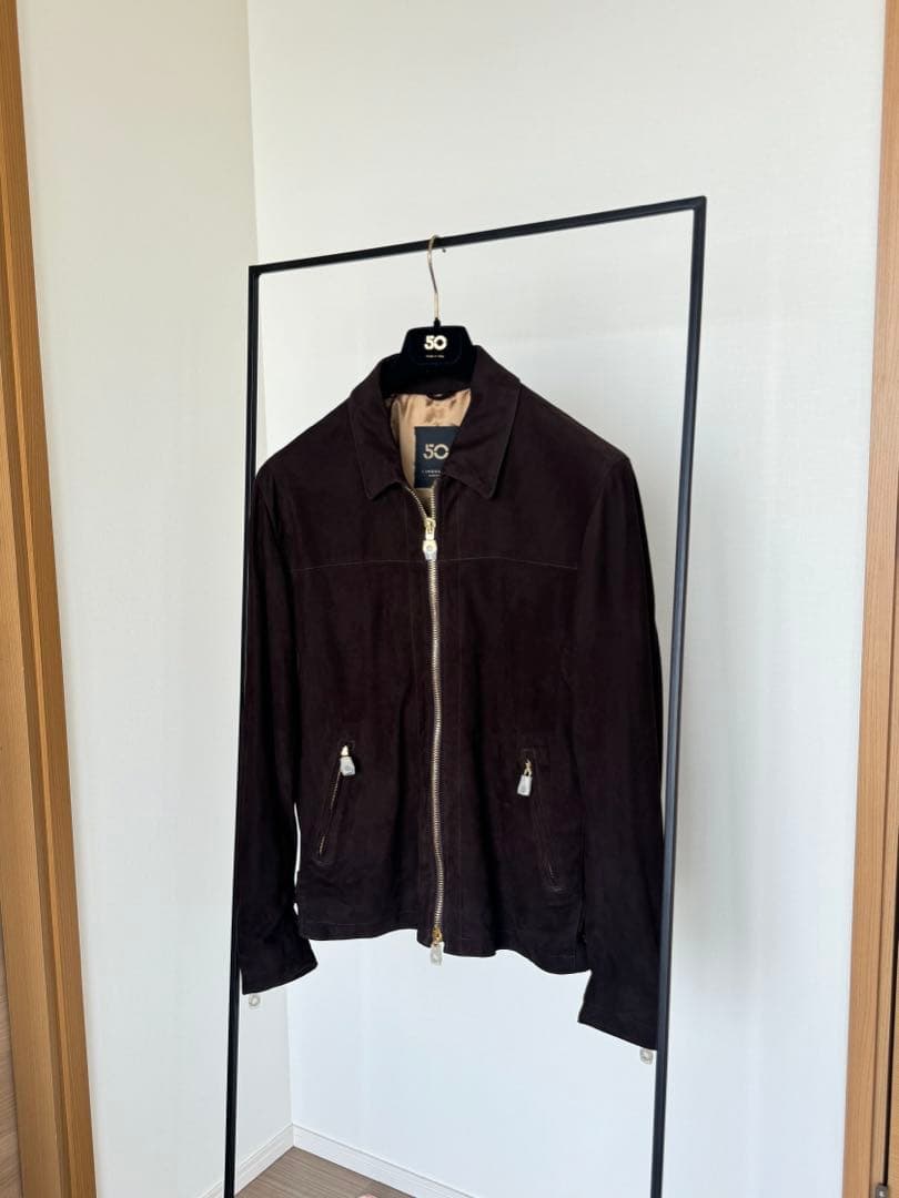 チンクワンタ ゴートスエード　襟付きシングルライダース　ダークブラウン　H503