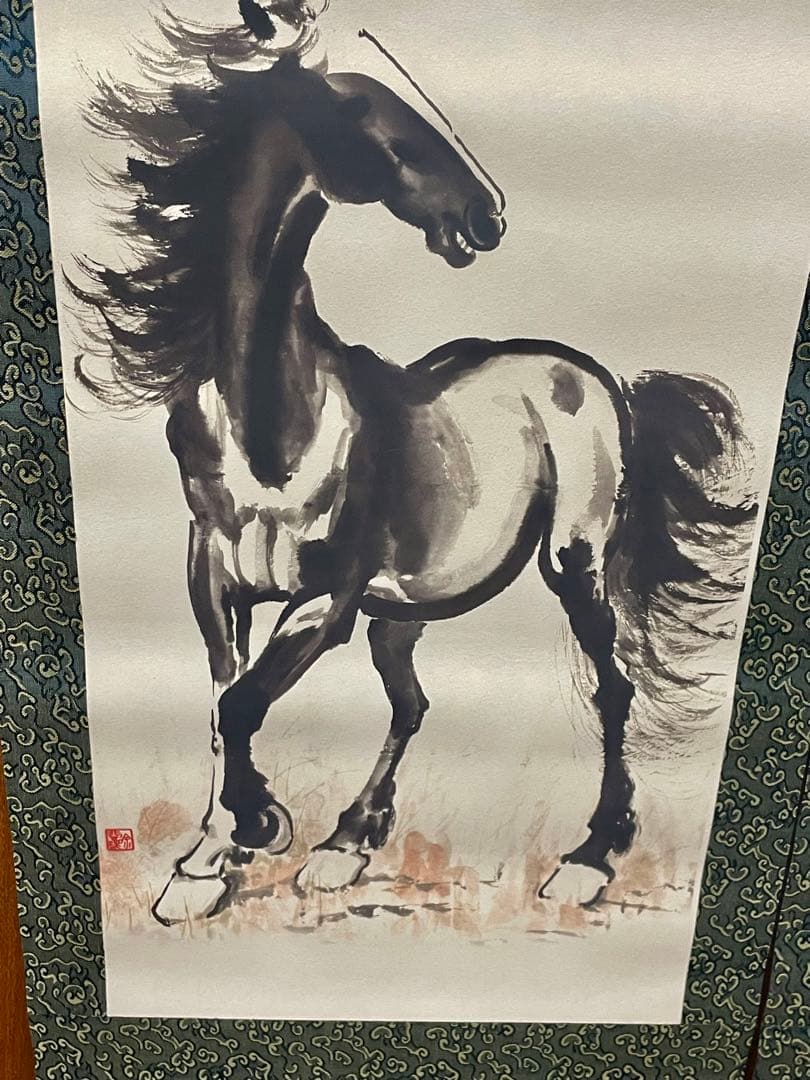 中国美術品・名家手描き駿馬彩畫4條塀掛軸・水彩畫・徐悲鴻印款・肉筆・掛軸　証書付