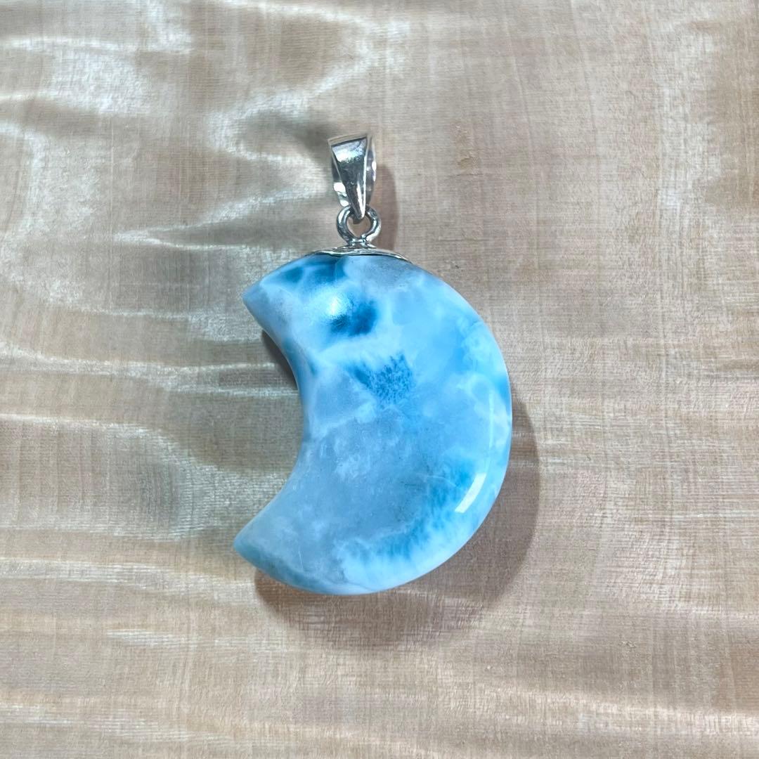 高品質　ラリマー　お月型ペンダント　ネックレス　2-8