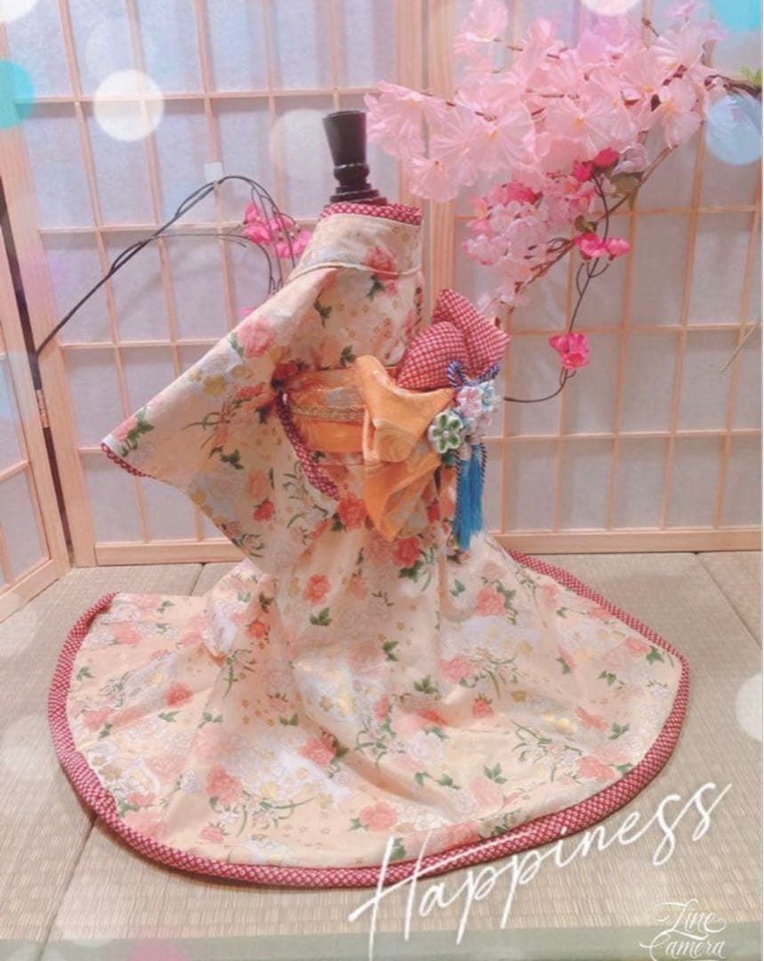 犬服 着物 お引摺り 2way 小型犬 Mサイズ 髪飾り付き