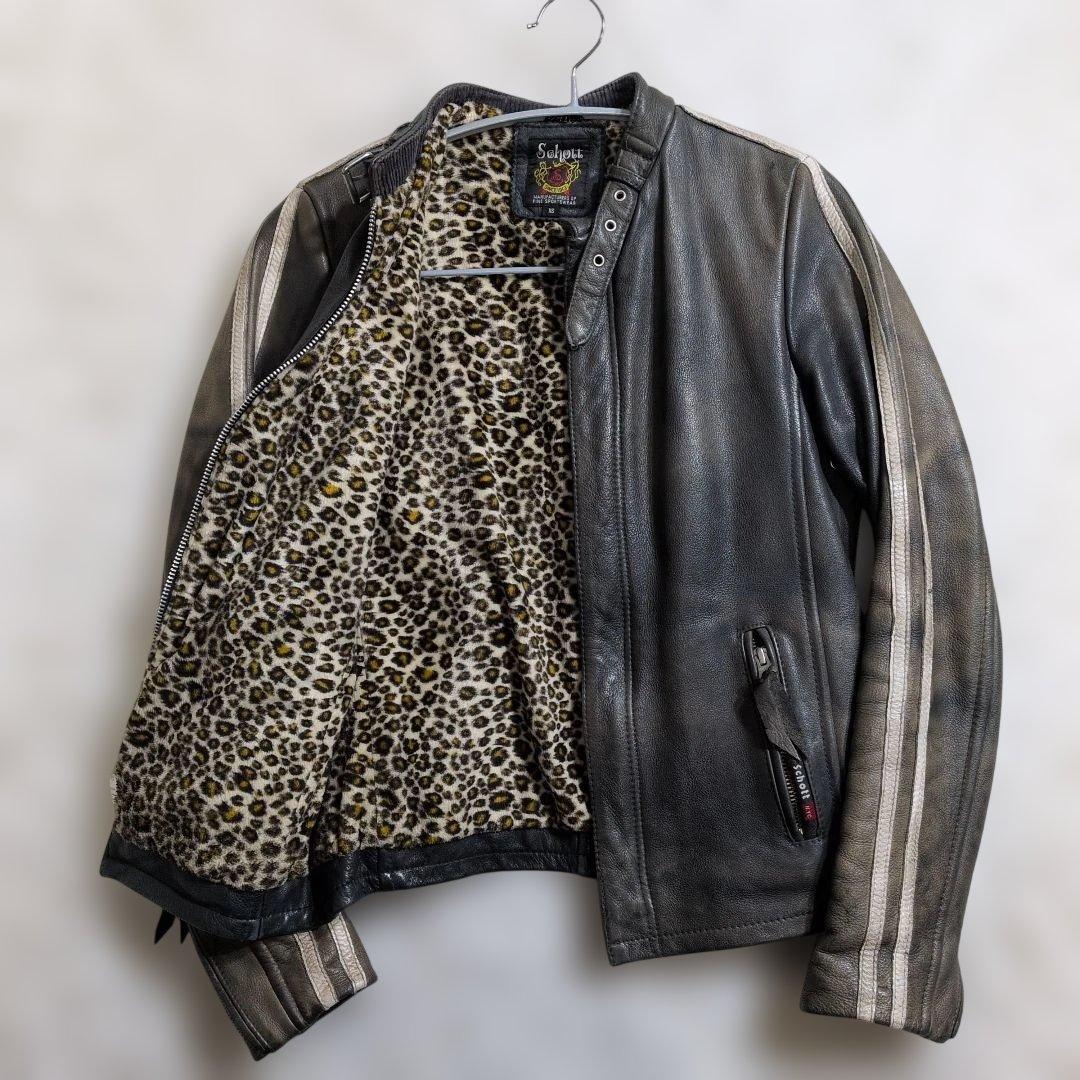 ショットクラシックレーサーレオパードヒョウ柄 XS ヴィンテージ加工　ライン