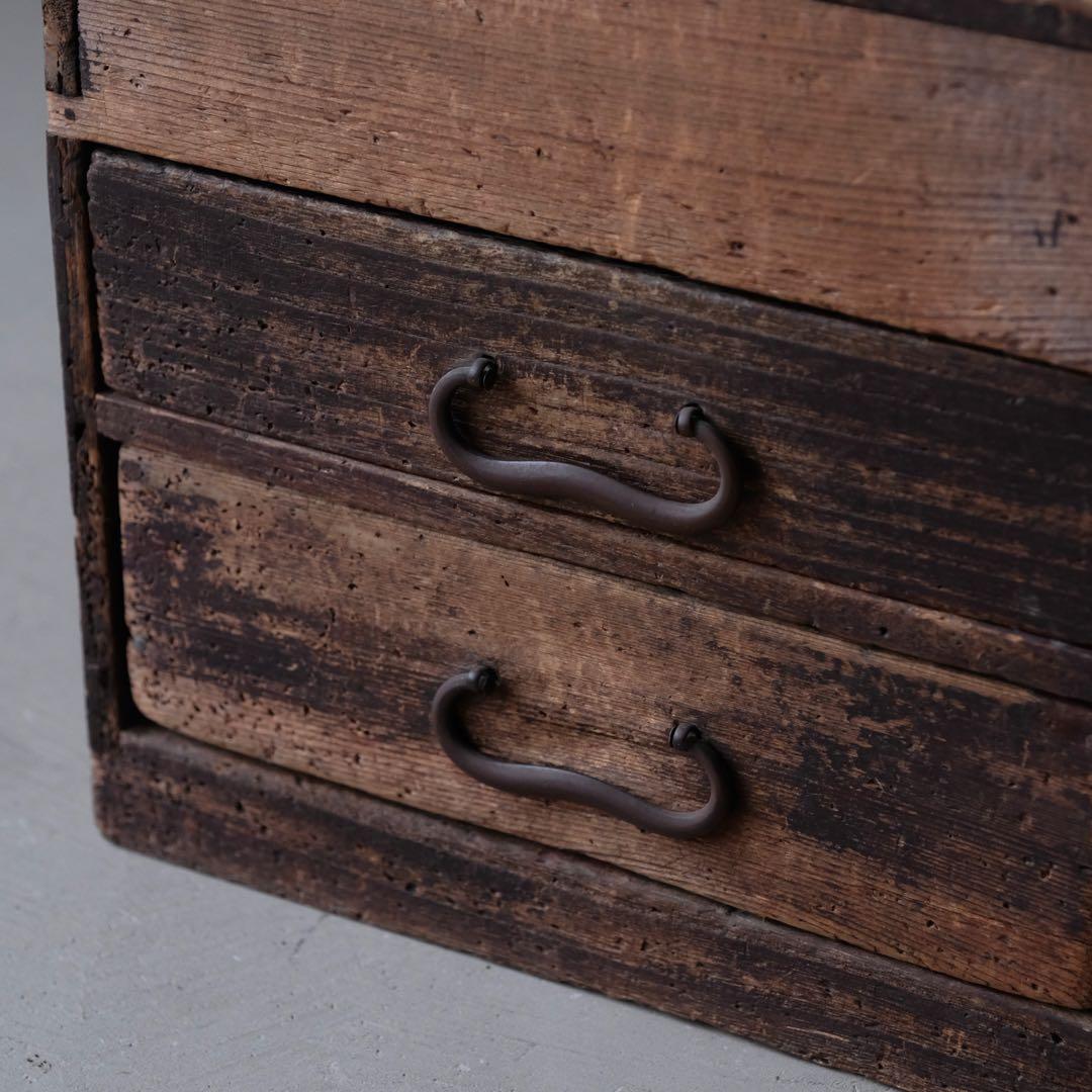 桐材＋檜材 蓋付き２杯小引き出し　抽斗 箪笥 書類棚 木箱 古家具 古道具 骨董