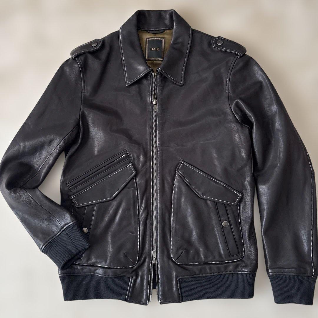 YJ125シングルライダースL　山羊革　黒　エポレット　裏地カーキ