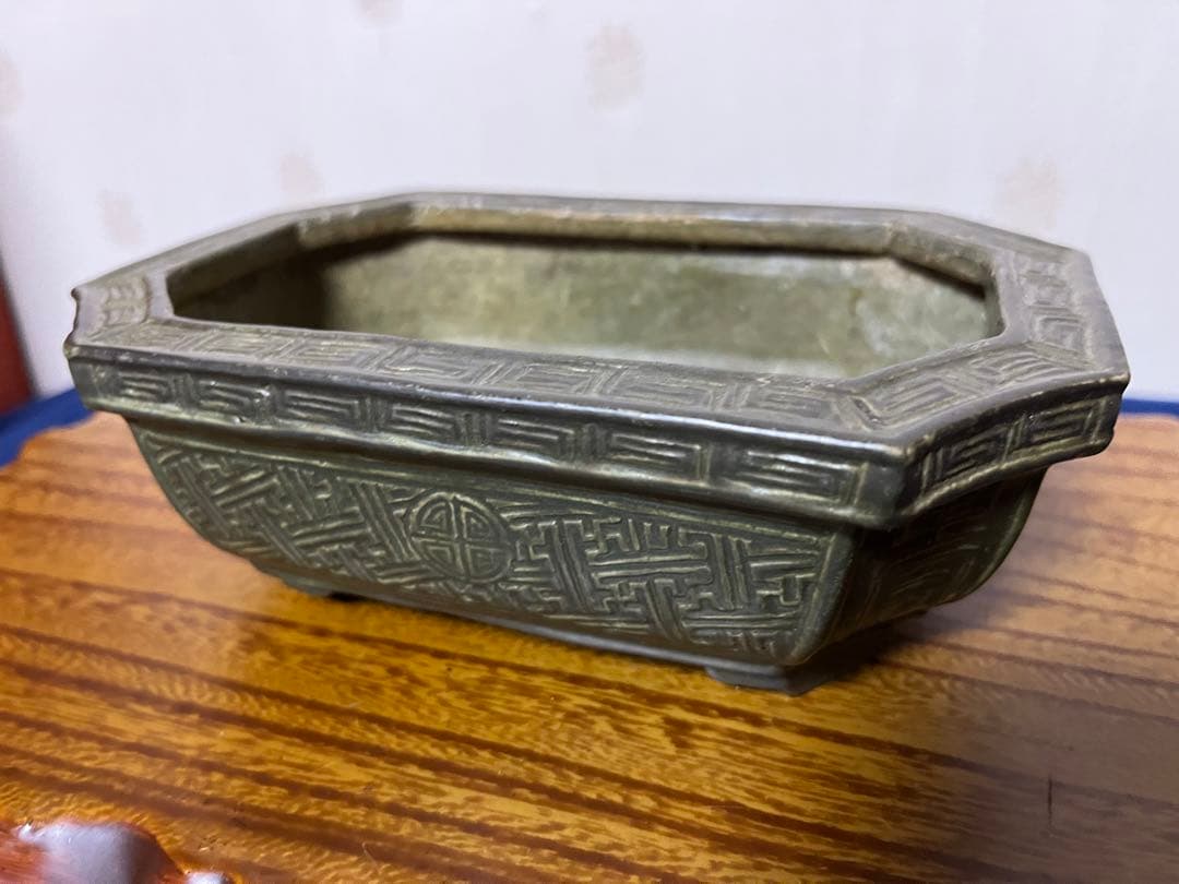 93 盆栽　盆栽鉢　植木鉢　中国鉢　南京蕎麦袖隅入　長方鉢