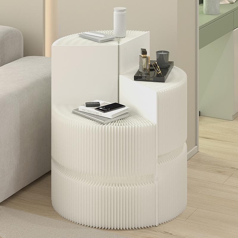 ホワイト階段円柱型ディスプレイ台直径100cm高さ78㎝ 陳列台 組立不要展示会