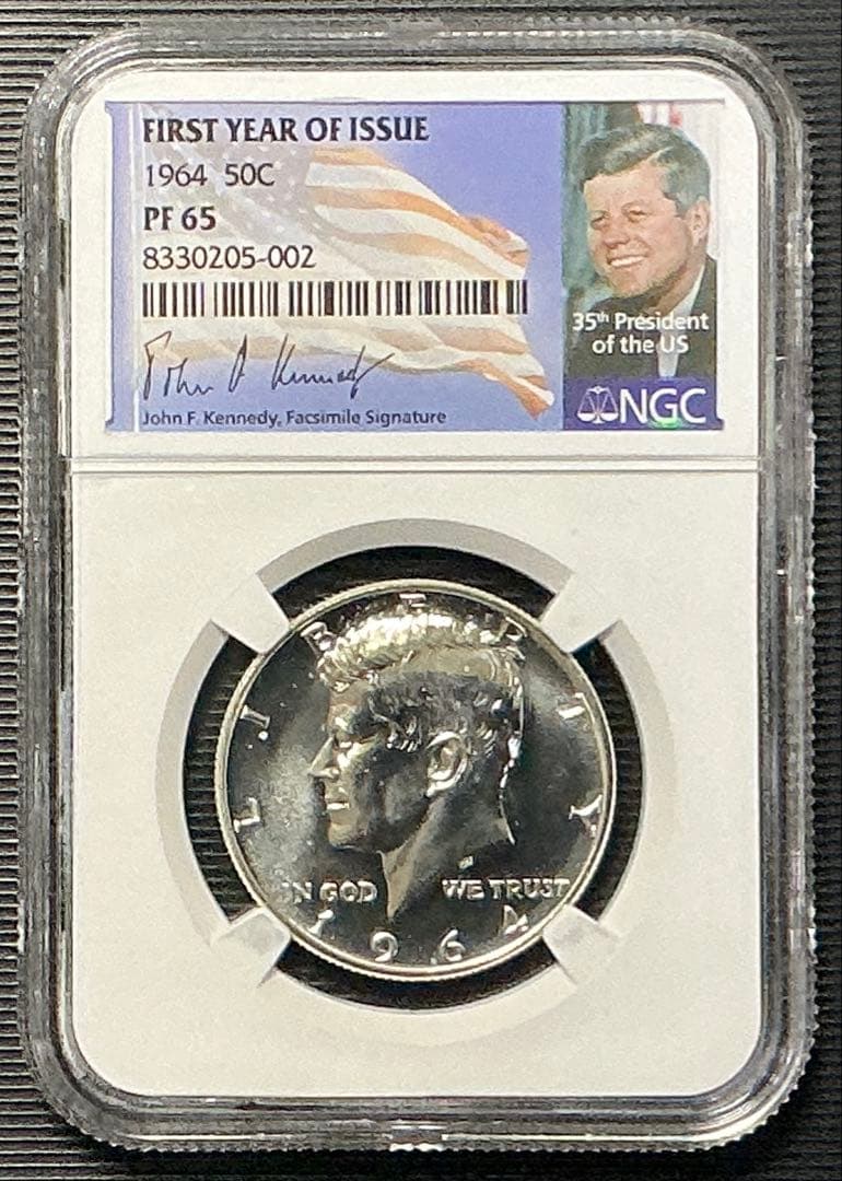 【NGC鑑定】1964年 ケネディ ハーフダラー PF65 銀貨オリジナルラベル