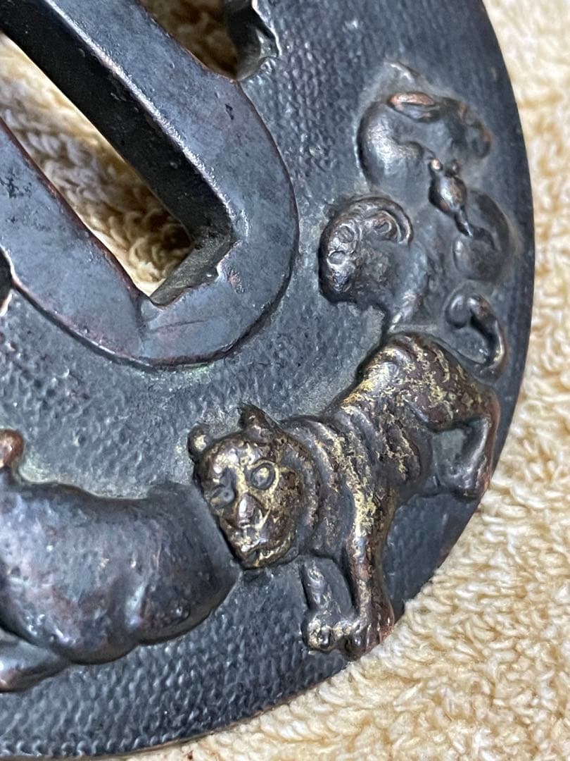 ■江戸後期金工師在銘赤銅鍔■明治期■鍔■日本刀　武具　刀装具　古美術　武士　縁起