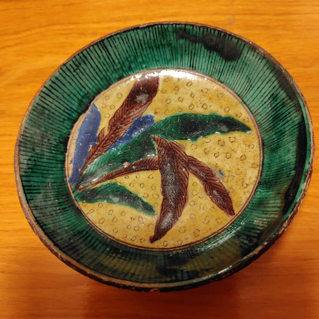 江戸後期　吉田屋　青九谷中皿　直径15.5cm