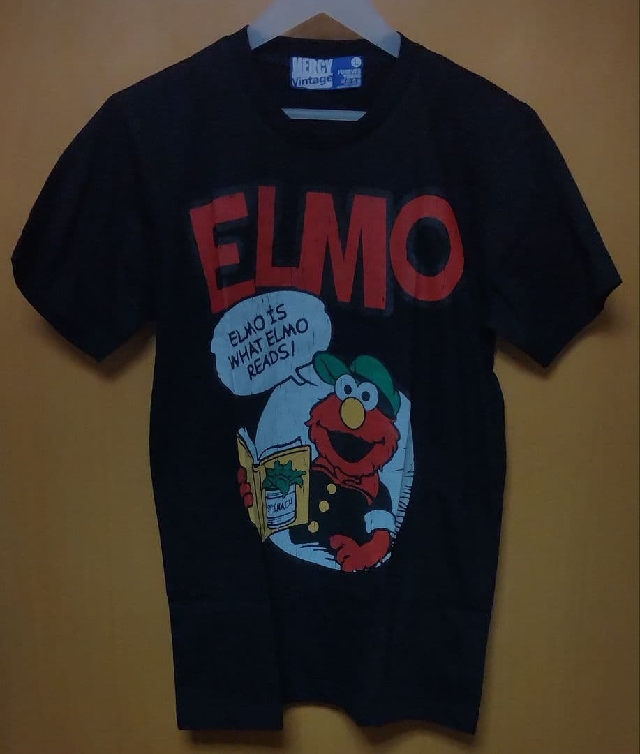 新品:エルモ「ヴィンテージスタイル・プリントTシャツ●L」セサミストリート