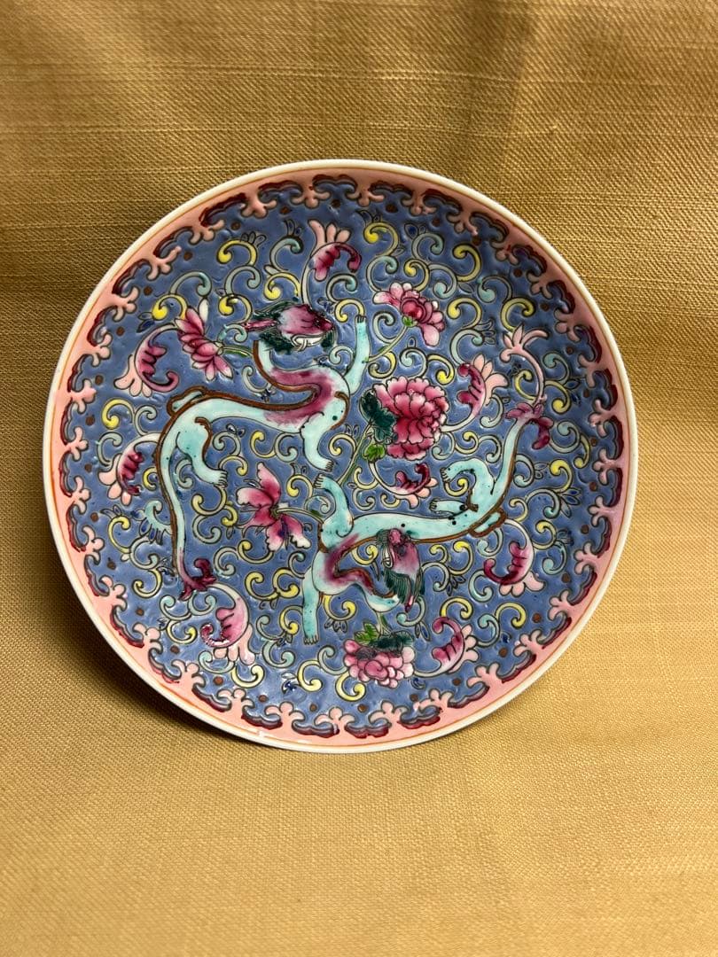 大清同治年製 粉彩龍紋皿 在銘 古美術 古美术